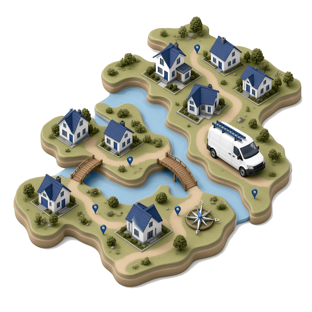 Isometrische illustratie van regio's in Zeeland