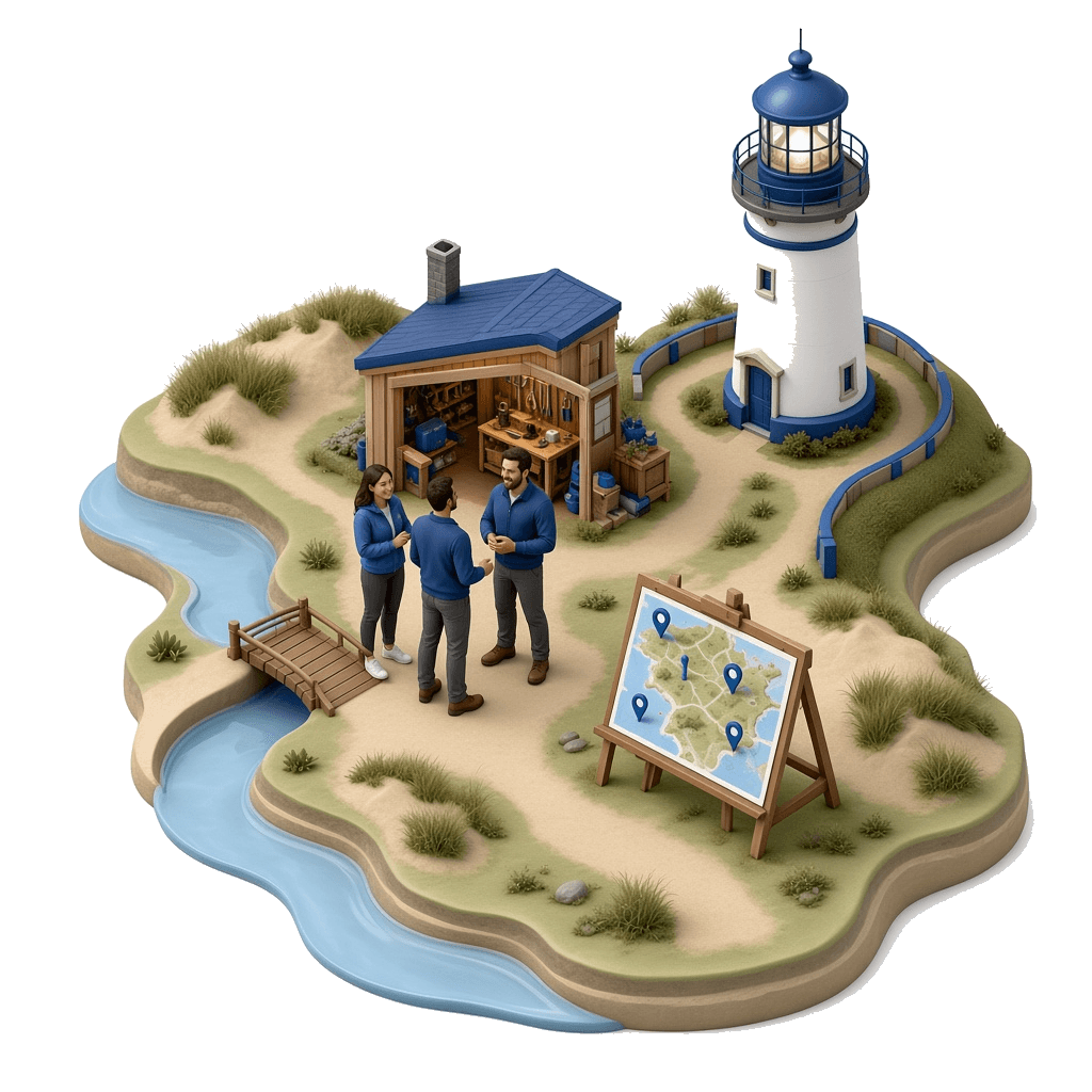 Isometrische illustratie van Zeeland en de community